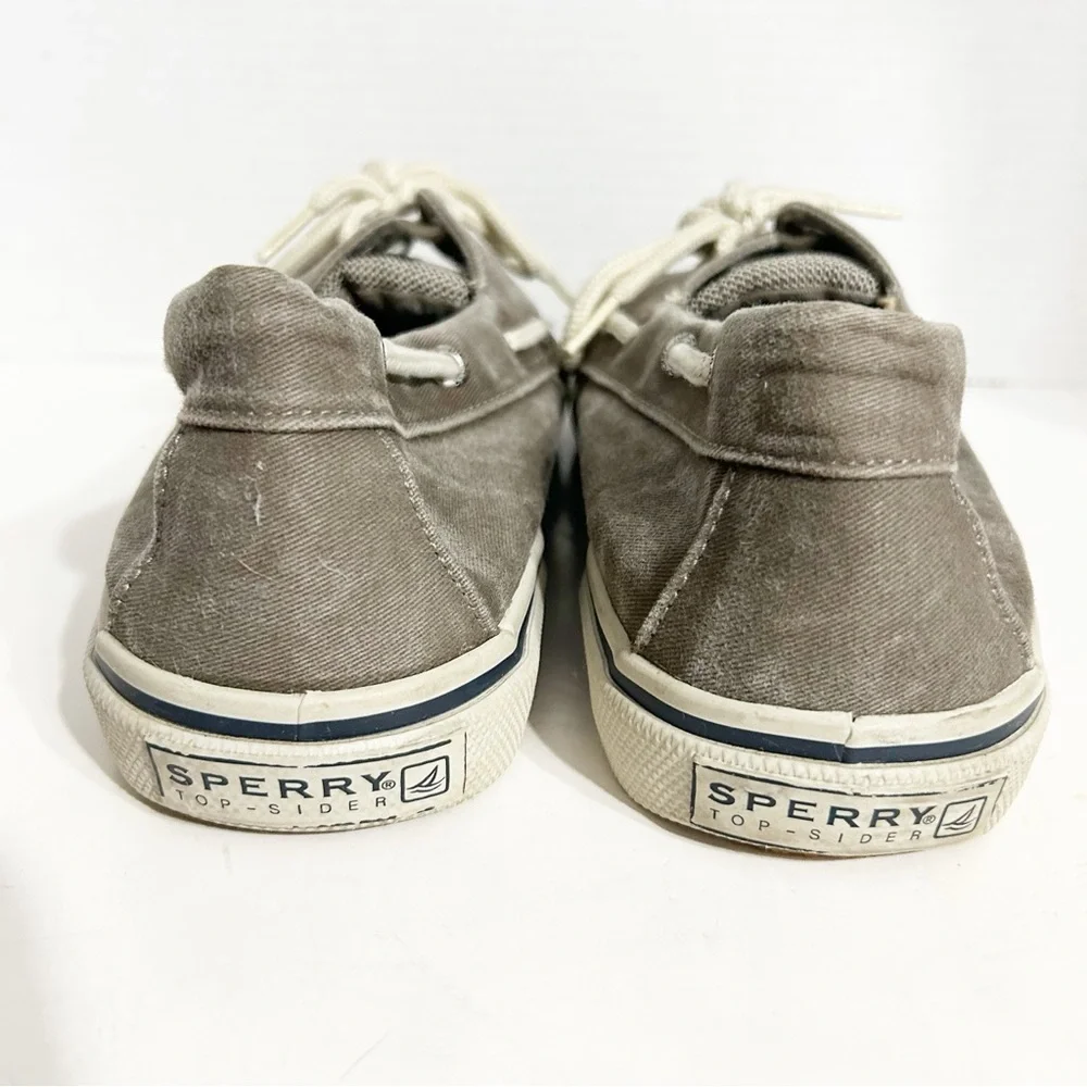 Sperry Topsiders Halyard Gray Washed Light Fade Canvas Lace Up Classic Boat Shoe
